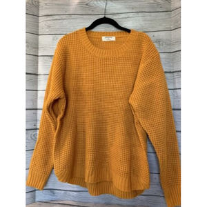 Oversized Slouch Waffle Sweater Crew Neck Long Sleeve XL Golden Mustard Yellow